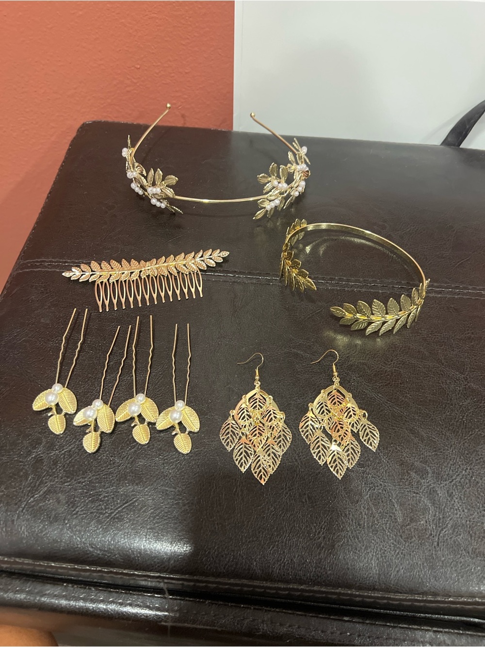 Gold Leaf Bridal Hair Accessories Set - Elegant Gold Headpieces and Earrings